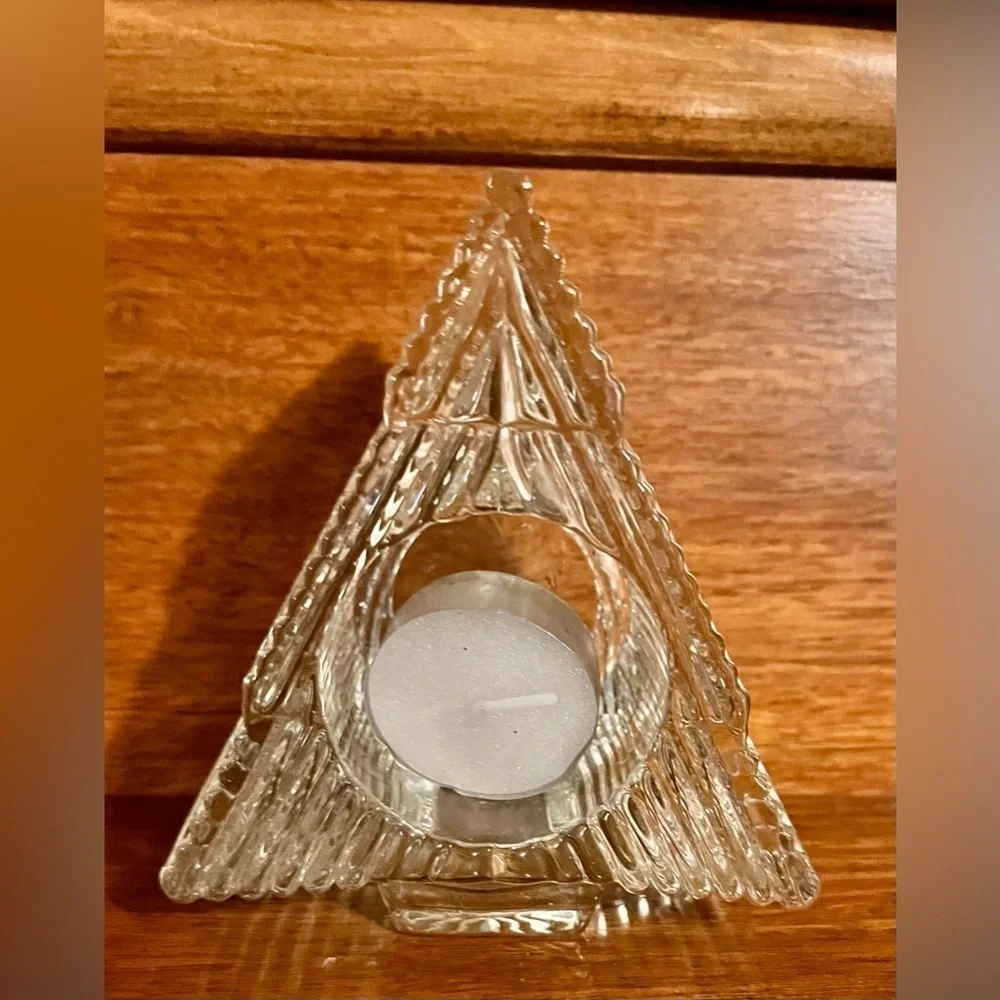 Avon VTG 1981 Glistening Tree Crystal Glass Waterfall Christmas Votive Holder